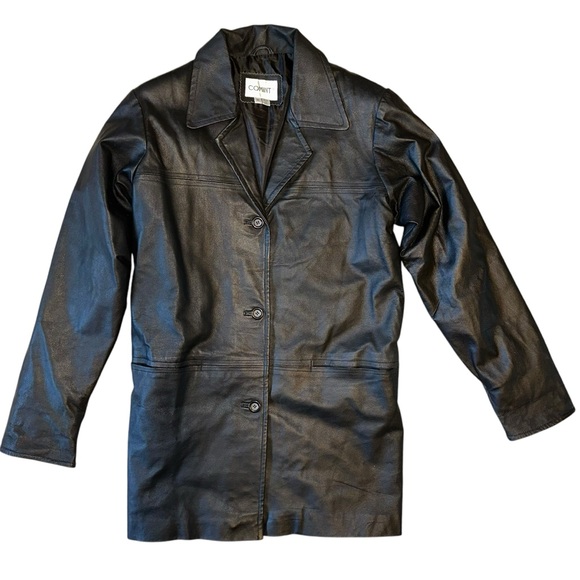 90s Comint genuine leather coat size M. Black. - Picture 1 of 5